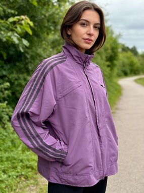 Adidas Purple Zip Up Track Jacket Women’s Medium Full Zip Athletic 3 Stripe Coat